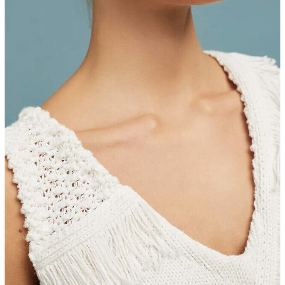 Anthropologie Pacific Fringe Tank Sweater Women's Size XS White Cotton Silk - Picture 3 of 10